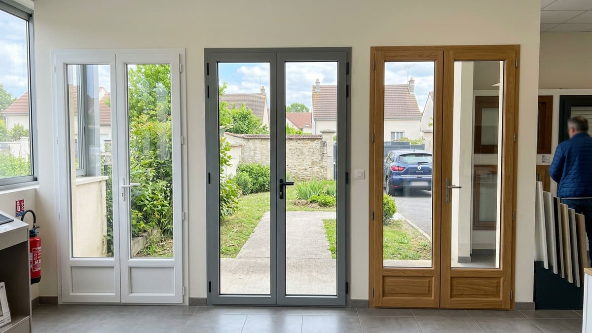 Comparatif fenêtre : modèles PVC, aluminium et bois côte à côte